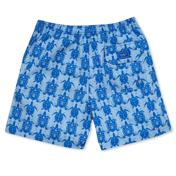Mens Blue Swim Shorts With 'Tortoise & Turtle' Printed Design – BUNKS