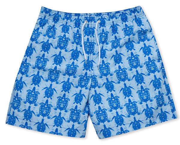 Mens Blue Swim Shorts With 'Tortoise & Turtle' Printed Design – BUNKS
