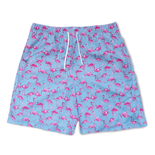 BUNKS Mens Blue Pink Swim Shorts With Flamingo Printed Design BUNKS Swimming Shorts For Boys Men