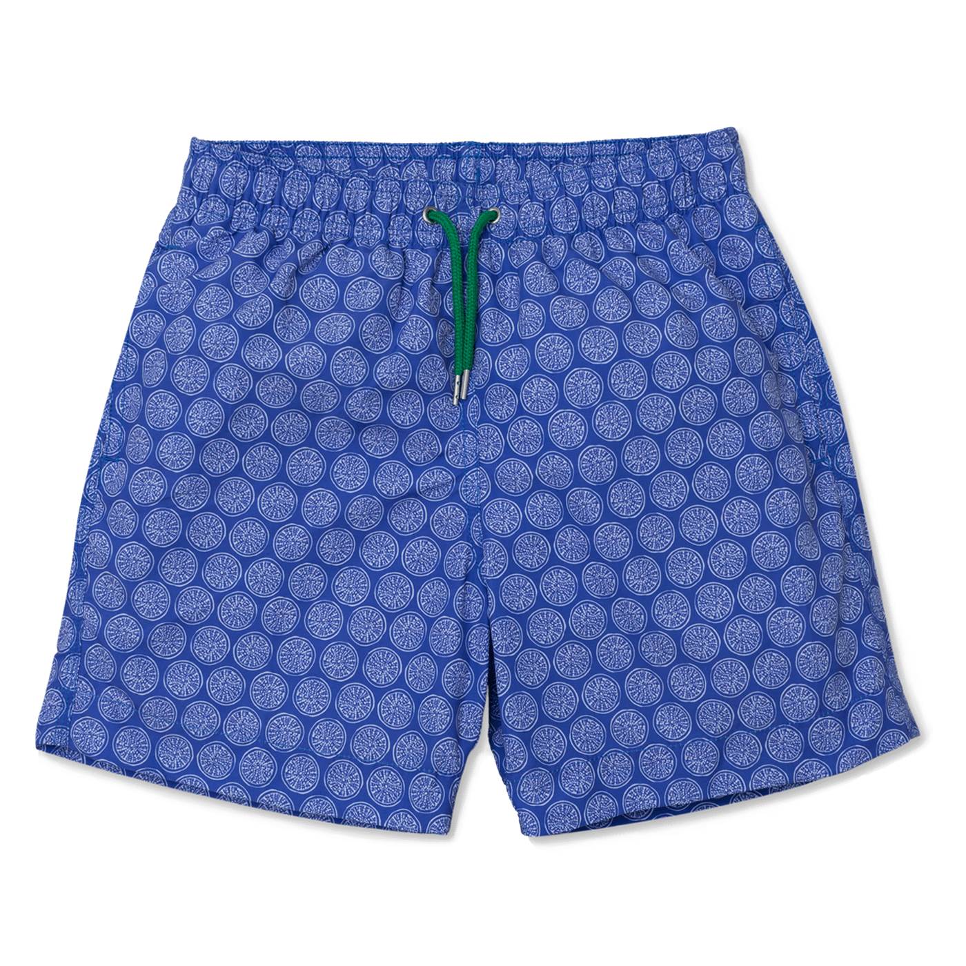 Boys Blue Swim Shorts With 'Fish' Printed Design Blue. Draw Cord Is White / 9-10