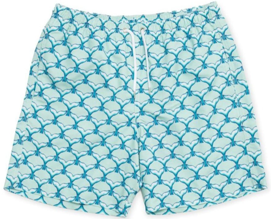 BUNKS Surfing Dolphins Tails Men's Swim Shorts In Blue And Teal