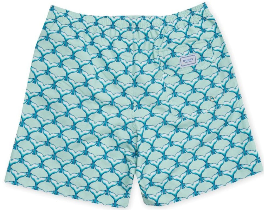 BUNKS Surfing Dolphins Tails Men's Swim Shorts In Blue And Teal