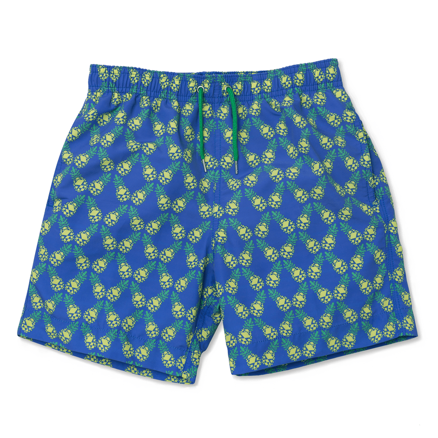 BUNKS Boys Blue Swim Shorts With Pineapple Printed Design BUNKS Swimming Shorts For Boys Men