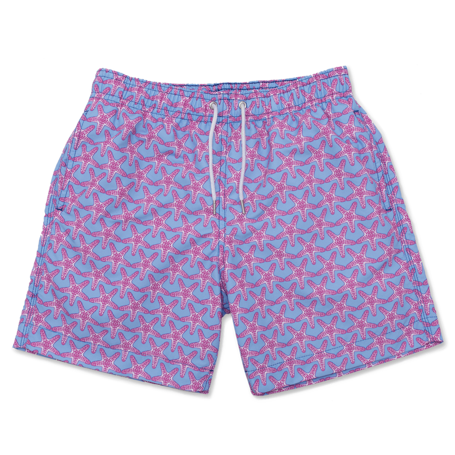 Starfish Swim Shorts - Light Blue/Coral Pink freeshipping - BUNKS | Swimming Shorts For Boys & Men