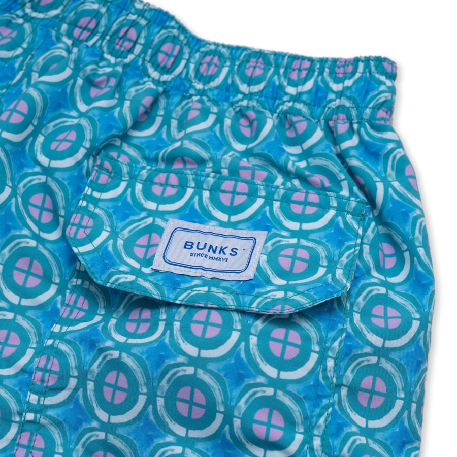 Mediterranean Tile Swim Shorts - Blue/Pink freeshipping - BUNKS | Swimming Shorts For Boys & Men